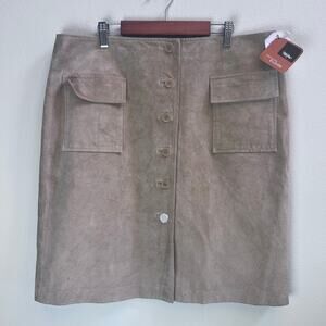 Women's Beige Tan Leather Suede Mini Skirt MOSSIMO Casual Western Boho 14 NWT